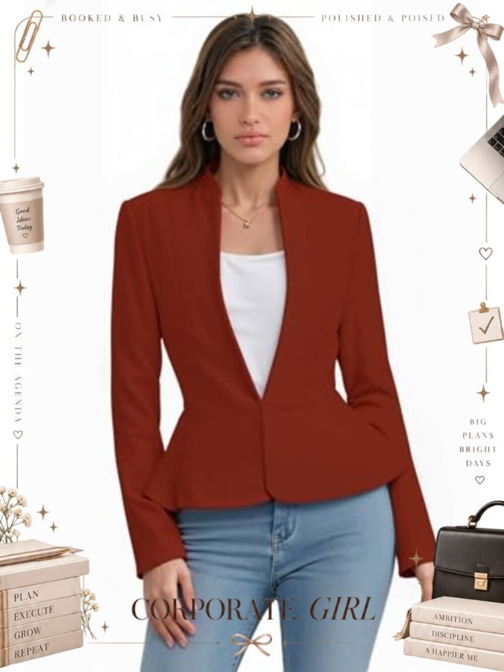 Women's Open Front Blazer Jacket Rayon Nylon Office Workwear